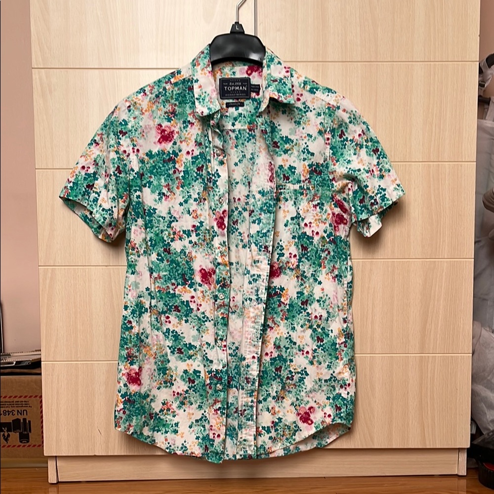 Topman Floral Print Men's Shirt - Green and Red